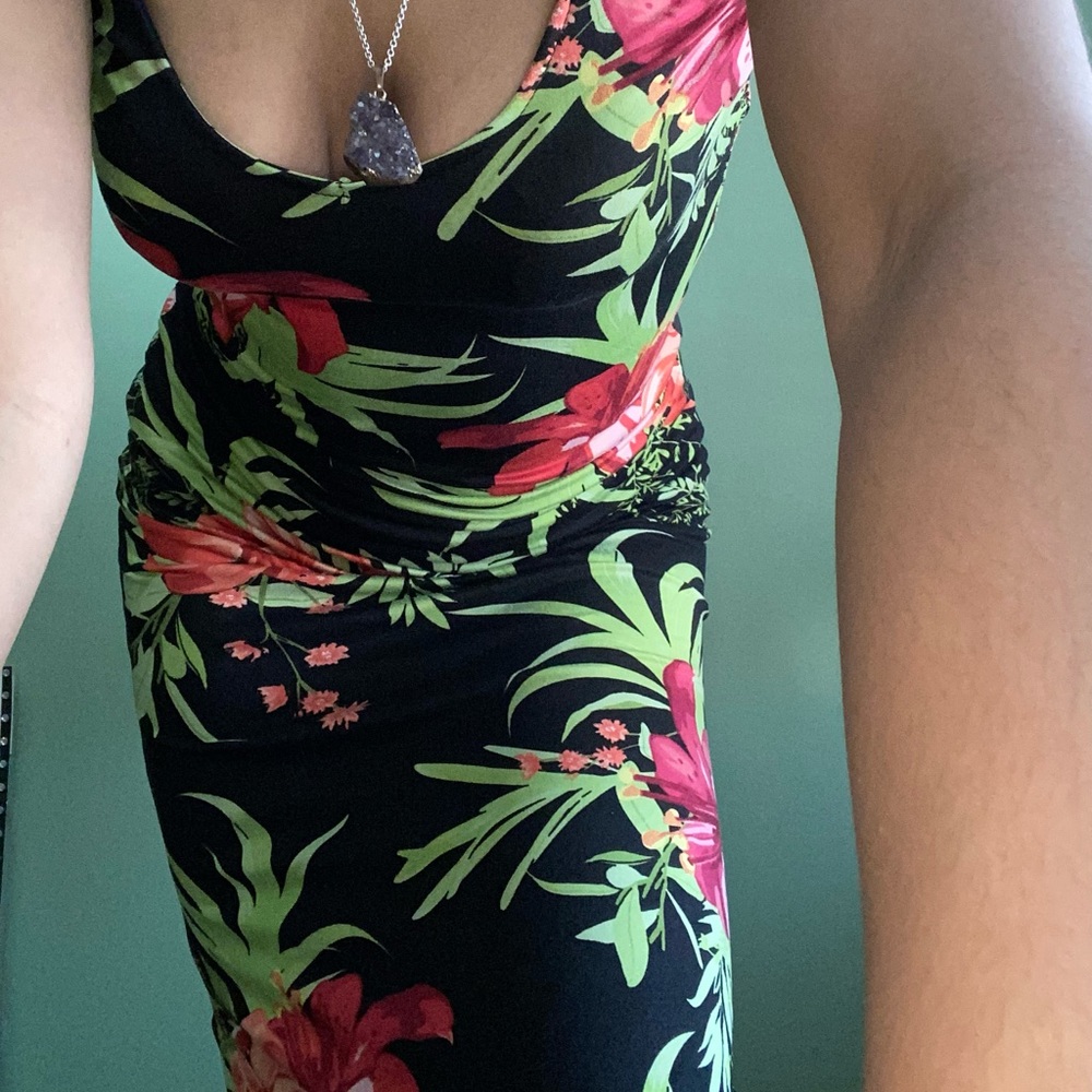 Black exotic flower dress